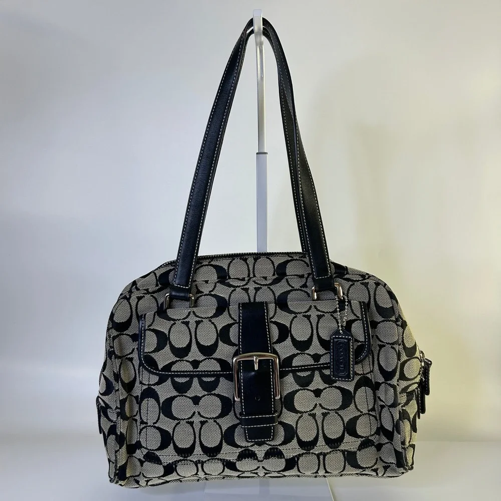 Coach Soho Signature Black Canvas Leather Satchel Bag 6846 Good